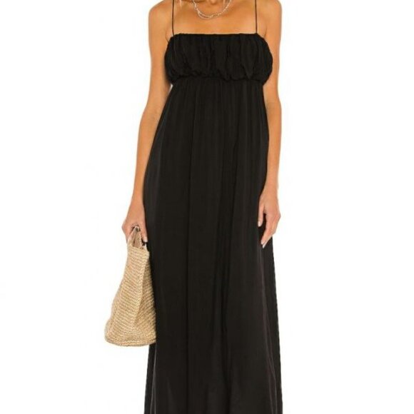 NWT L' Academie Women's Karsyn Midi Dress Black Size L Flowy Empire Waist Dress - Picture 3 of 11